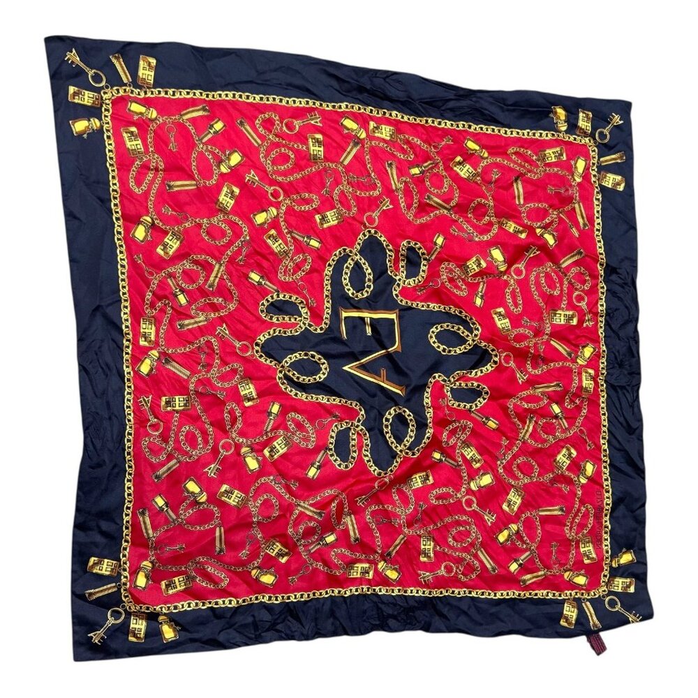 Elizabeth Arden Red Door Silk Scarf 32.5" Red & Black Chain Print Made In Italy